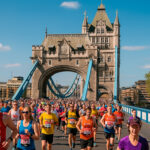 Corredores de la Maratón de Londres por el puente Tower Bridge