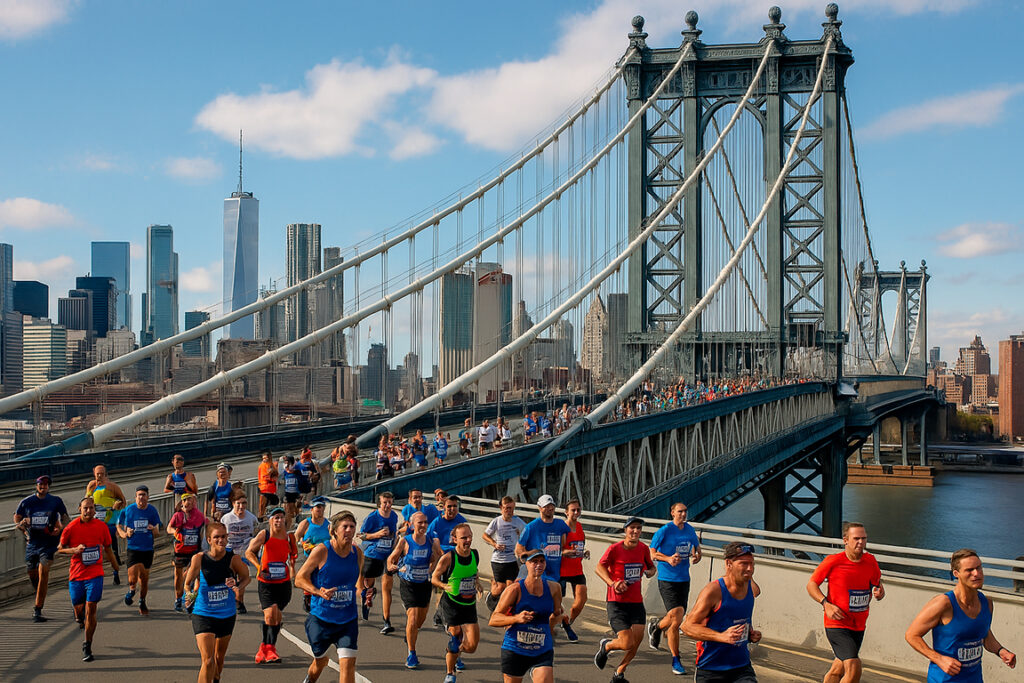 Corredores de la Maratón de New York sobre el puente de Brooklyn
