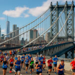 Corredores de la Maratón de New York sobre el puente de Brooklyn