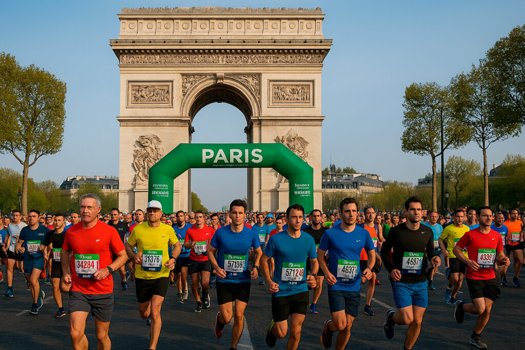 Corredores bajo el arco del triunfo de París