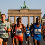 Corredores bajo la Puerta de Brandeburgo en la Maratón de Berlín